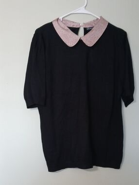 Adrianna Papell Black Top with Blush Polka-Dot Collar Size XL